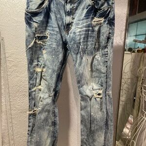Relaxed Fit Distressed Blue Men's Jeans